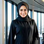 대학병원과 지역 종합병원 비교 - **

A professional businesswoman in a modest, tailored black abaya, smiling confidently in a modern ...