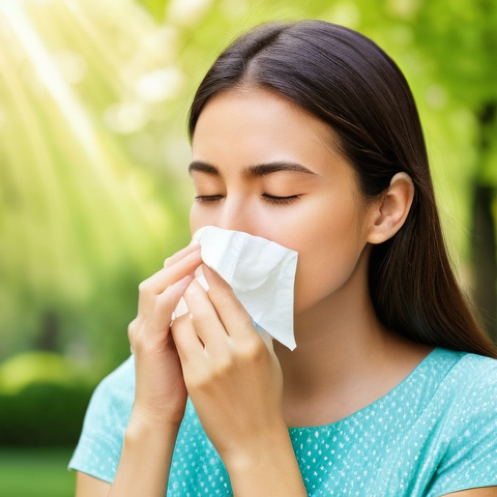 알레르기 검사와 치료 병원 추천 - **Prompt 1: Seasonal Allergy Relief in a Blooming Park**
    "A candid shot of a young adult woman (...