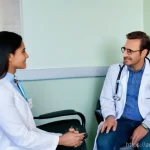 Home 18 고혈압 약물 치료와 생활습관 개선 병행법 - **Prompt:** A warm and reassuring scene set in a modern, well-lit doctor's office. An adult patient,...