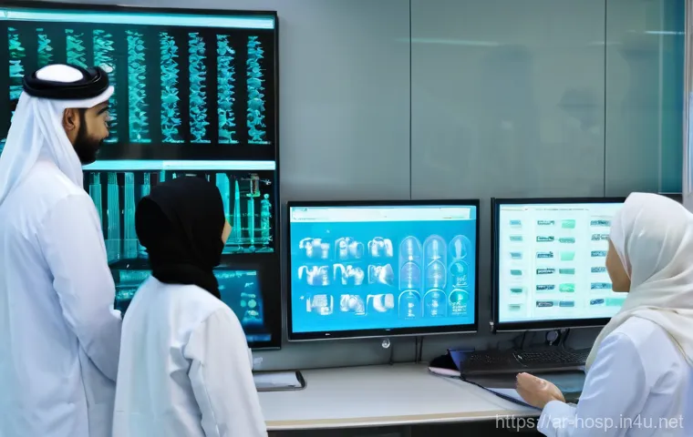 전문 병원과 종합병원의 협진 사례 - **Prompt 1: Integrated Care Team Reviewing Patient Data in a Modern Arabic Hospital**
    "A wide sh...