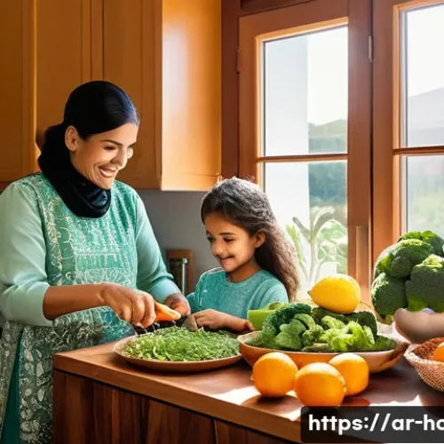 Home 13 감염내과에서 진단 가능한 전염병 - **Prompt:** A vibrant, sun-drenched kitchen in an Arab household. A cheerful mother, wearing a modes...