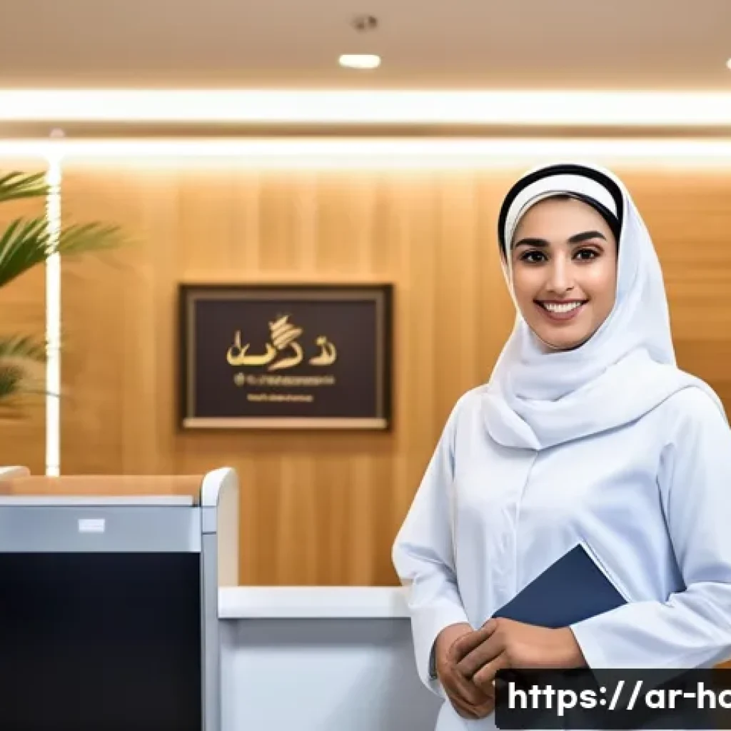 임신 초기 산부인과 방문 준비물 - A welcoming modern medical clinic reception area in Riyadh, Saudi Arabia, decorated with Arabic call...