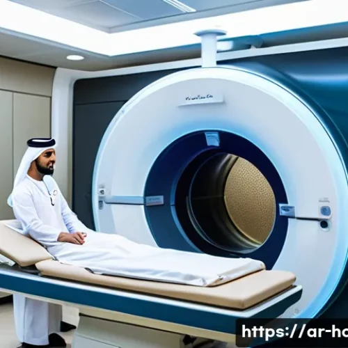 뇌 MRI 검사와 CT 검사 비교 - A modern medical imaging room in a Middle Eastern hospital, featuring a patient lying comfortably in...